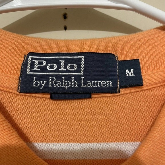 Polo Ralph Lauren Shirt Men's Small Short Sleeve orange White Striped preppy - Picture 5 of 8